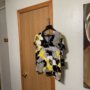 Clara Sun Woo NWT XL w/Abstract Floral Print Cap Sleeve V-Neck Blouse